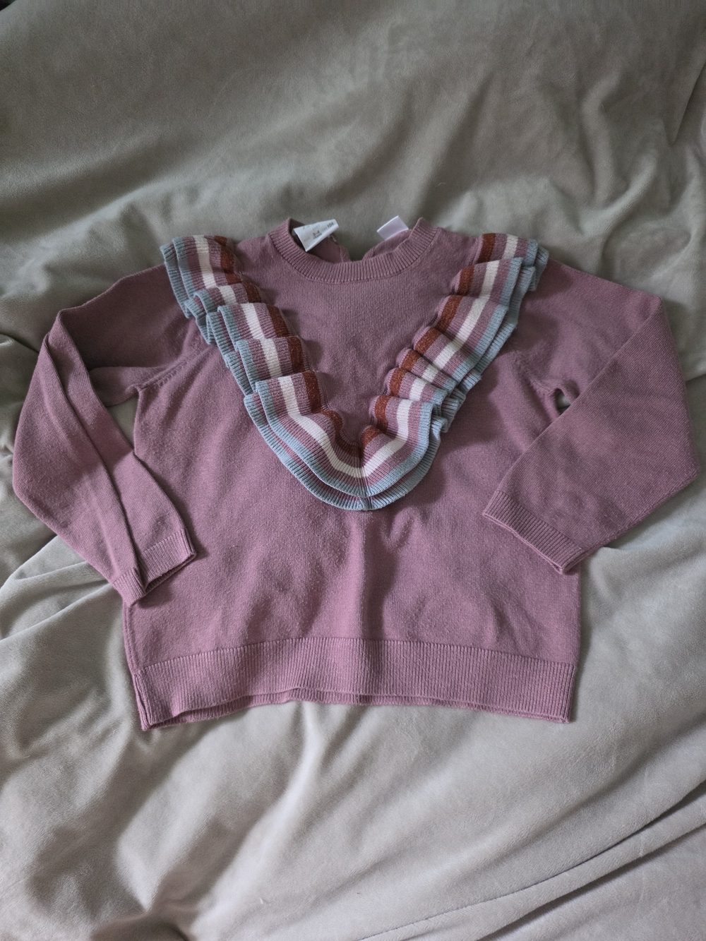Zara Dusty Pink Ruffle-Front Crewneck Knit Sweater Size 3-4
